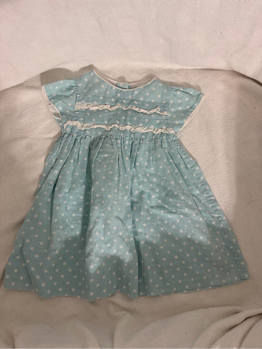 Strasburg Blue Polka Dot Ruffle Kids Dress